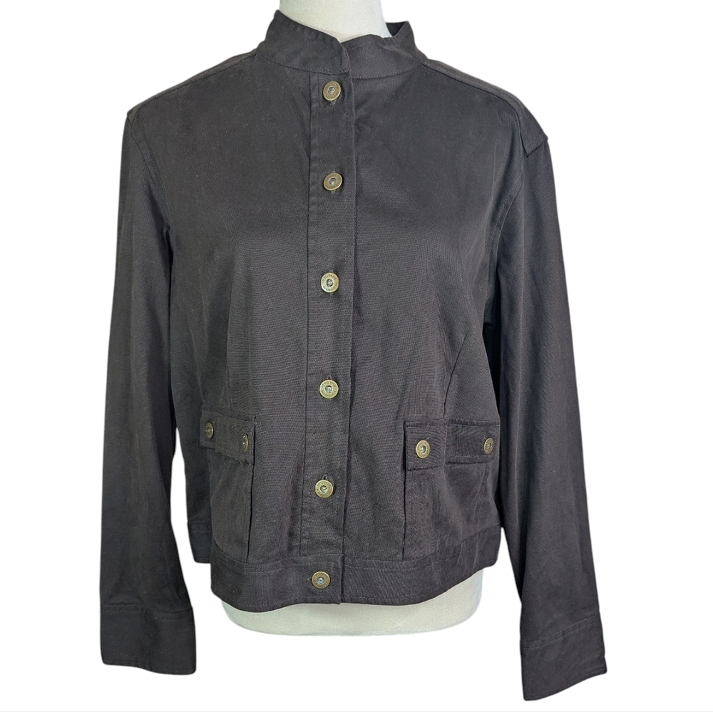 Liz Claiborne Women's Large Brown Collarless Utility Jacket